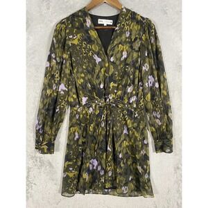 Zara Dress Womens XS Mini Green Black Abstract Animal Print Sheer Lined Modern